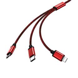 Remax Agile nylonowy kabel 3w1 USB - micro USB / Lightning / USB Typ C 2.8A 1m czerwony (PD-B31th red)